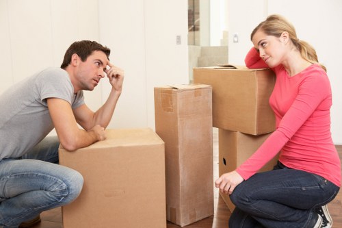 Packed moving boxes prepared for a property relocation in northwest London